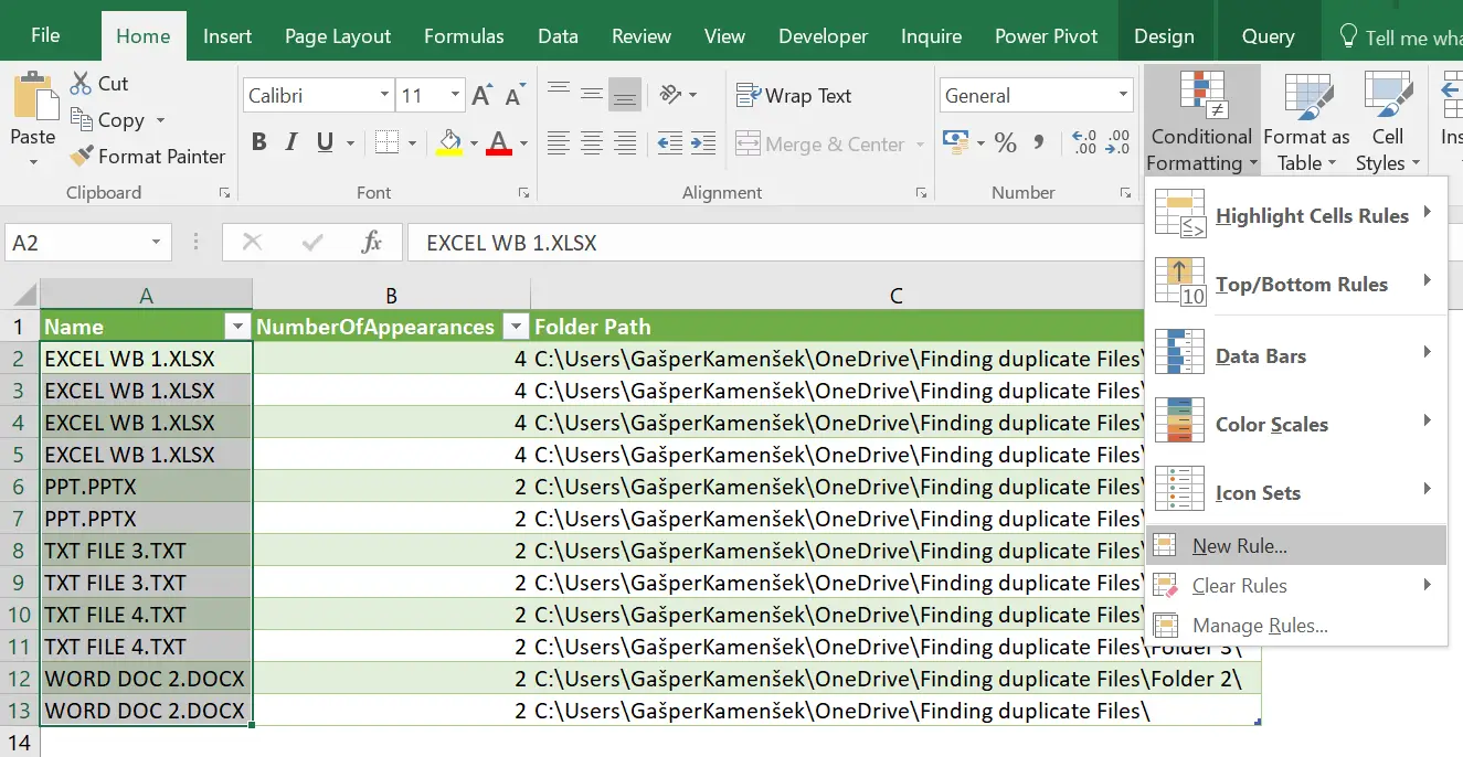 tabular form