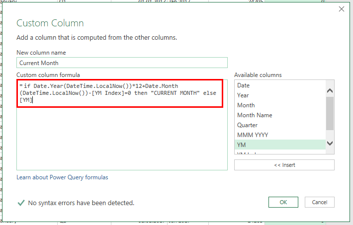 Extending the Date Table – Part 2, Power Query adding Current Month