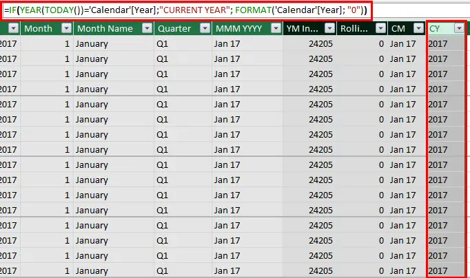 Extending the Date Table – Part 2, Adding Current year column