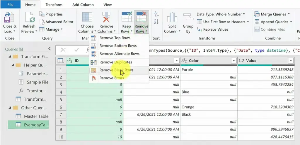 Removing Blank Rows in Excel